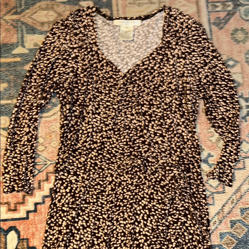 Evan Picone Black and Brown Bodycon Dress with Cuffed Sleeves